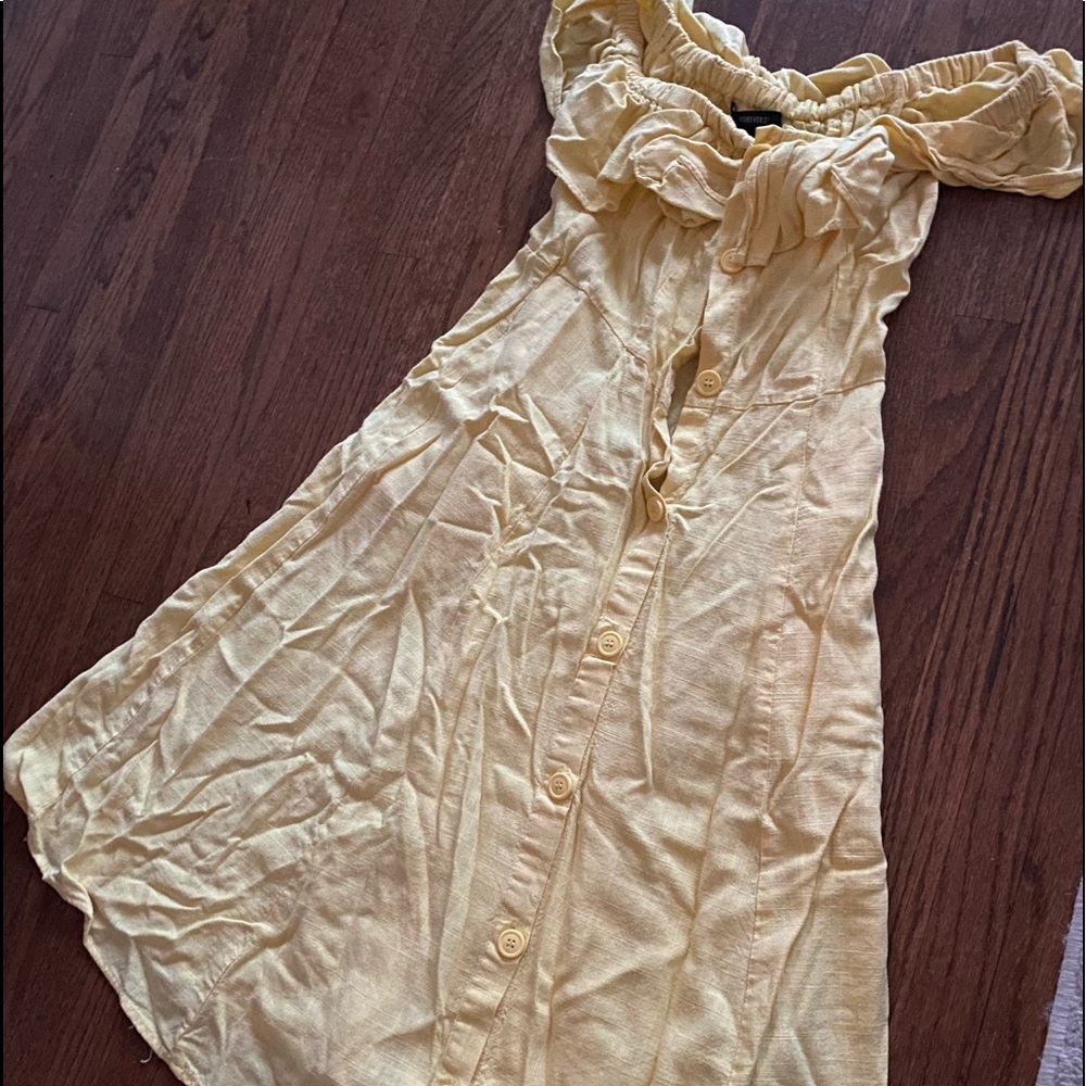 Tea-Length Yellow Off-the-shoulder Dress w pockets